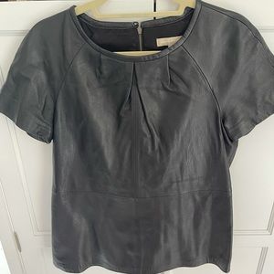 Banana Republic black leather shirt sleeve top with back zip